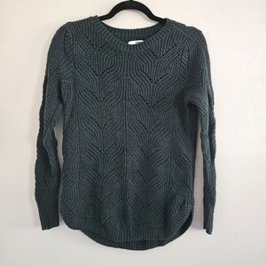 Sonoma Dark Jungle Green Cable Knit Sweater Cotton Long Sleeve Fall Leaves XS